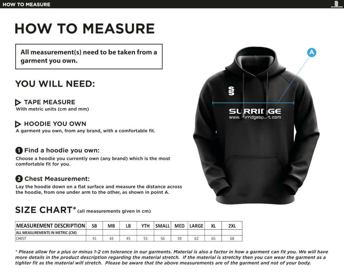 Lytham CC - Blade Hoody - Size Guide
