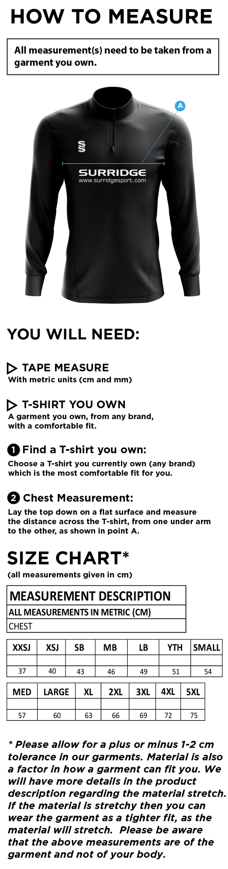 Lytham CC - Fuse Performance Top - Size Guide