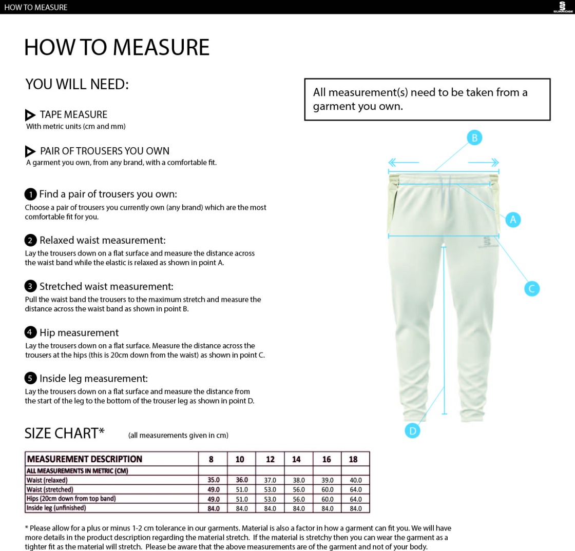 LYTHAM CC Ergo Playing Women`s Pant - Size Guide