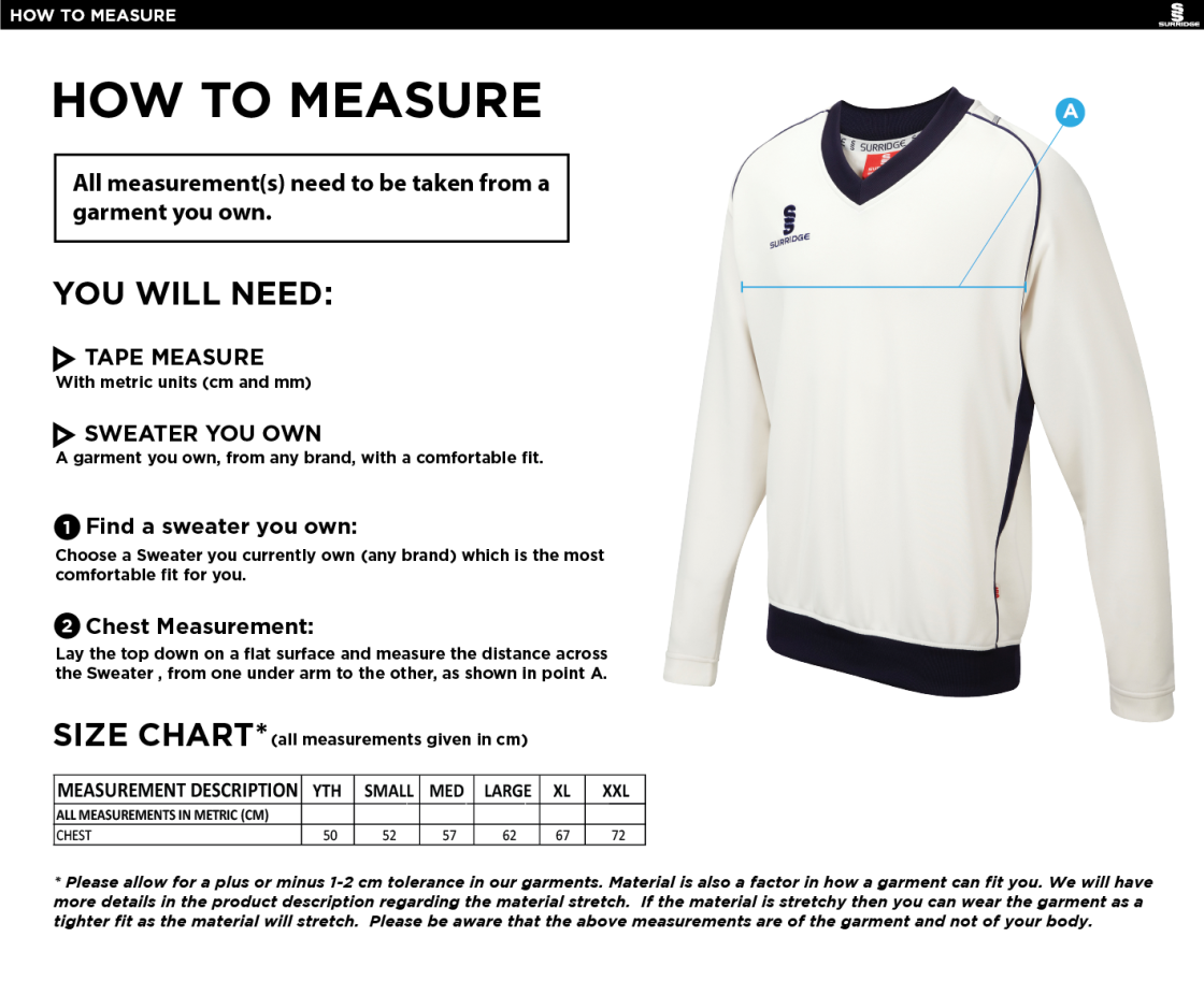 Lytham CC - Curve Long Sleeve Sweater - Size Guide