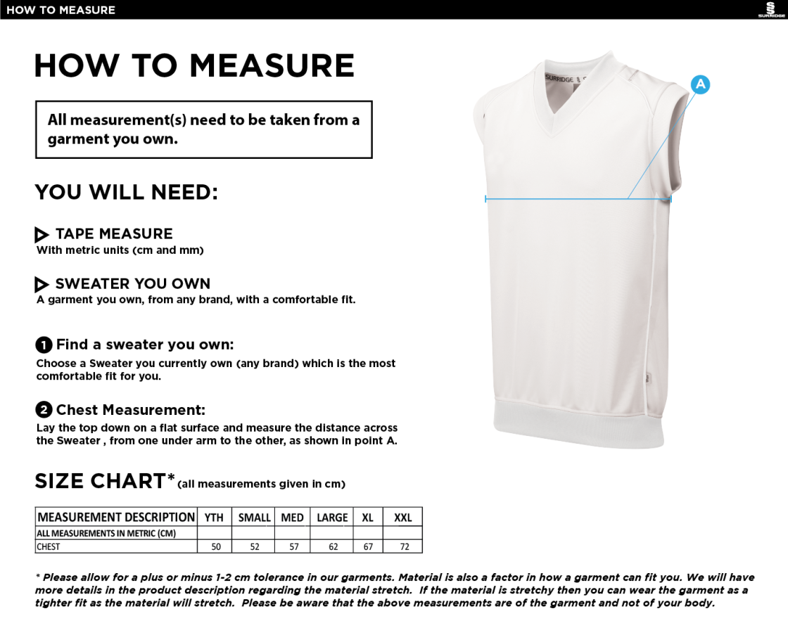 Lytham CC - Curve Sleeveless Sweater - Size Guide