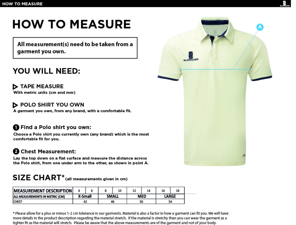 LYTHAM CC Dual Cricket Shirt Short Sleeve Womens - Size Guide