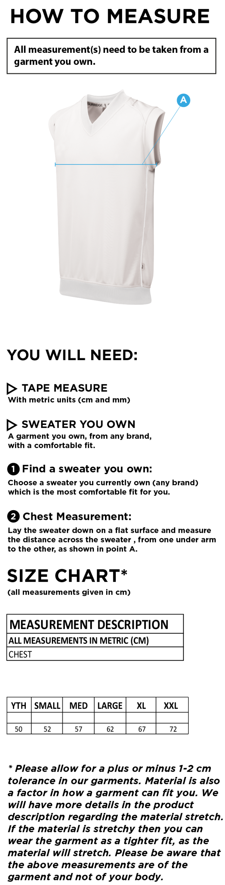 Lytham CC - Curve Sleeveless Sweater - Size Guide