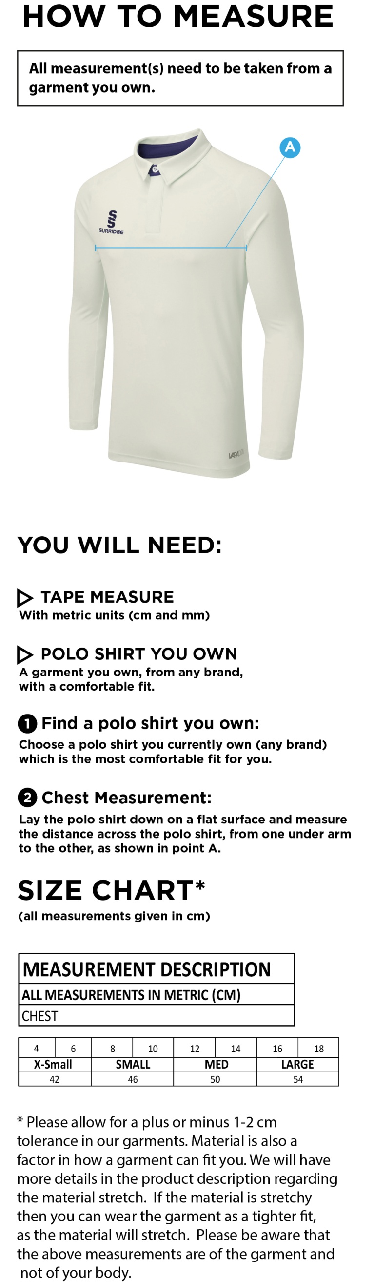 LYTHAM CC DUAL LONG SLEEVE CRICKET SHIRT (WOMENS)-Ivory - Size Guide