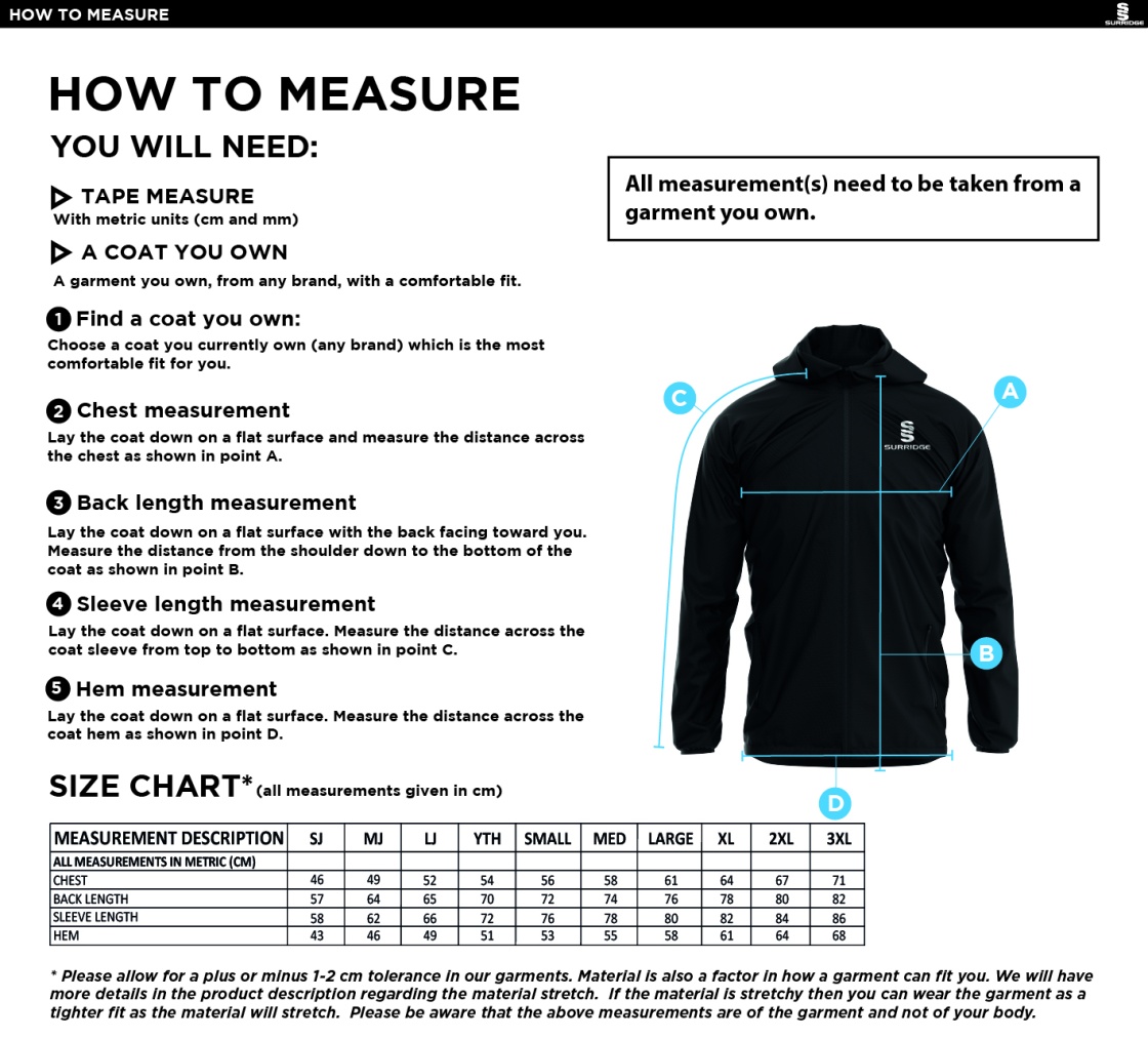 LYTHAM CC Dual Elite 1/4 Zip Hoody / Rain Jacket : Navy - Size Guide