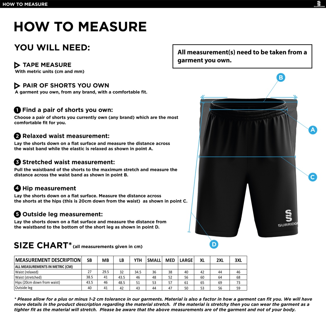 Lytham CC - Blade Training Shorts - Size Guide