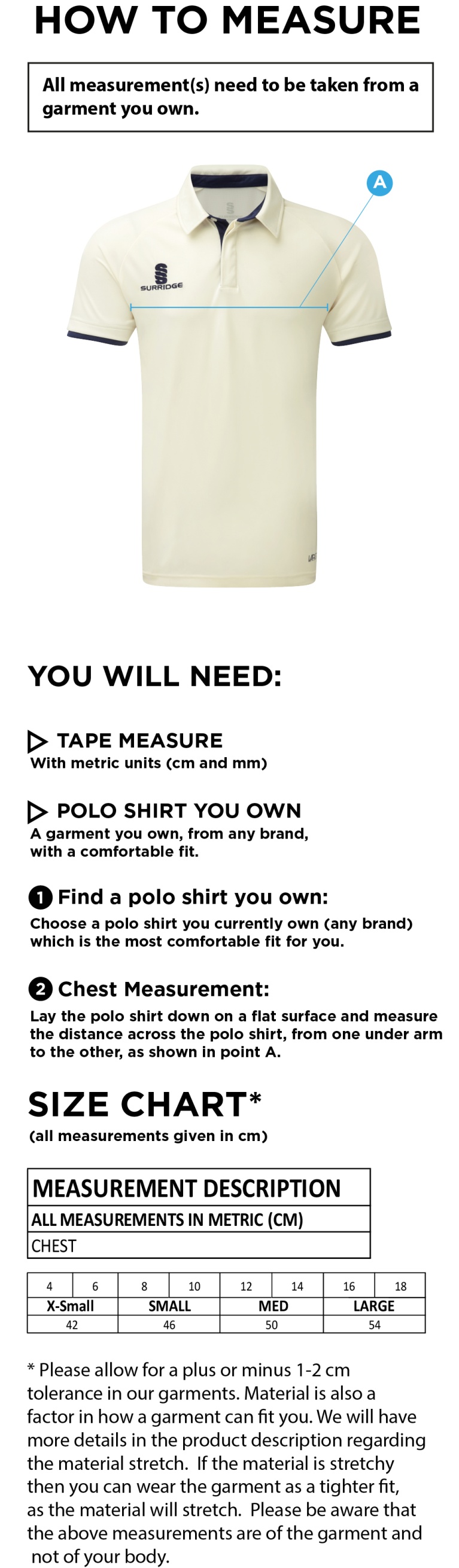 LYTHAM CC Dual Cricket Shirt Short Sleeve Womens - Size Guide